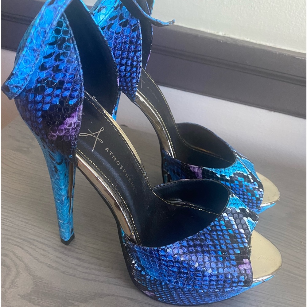 Blue Leopard Print Platform Heels